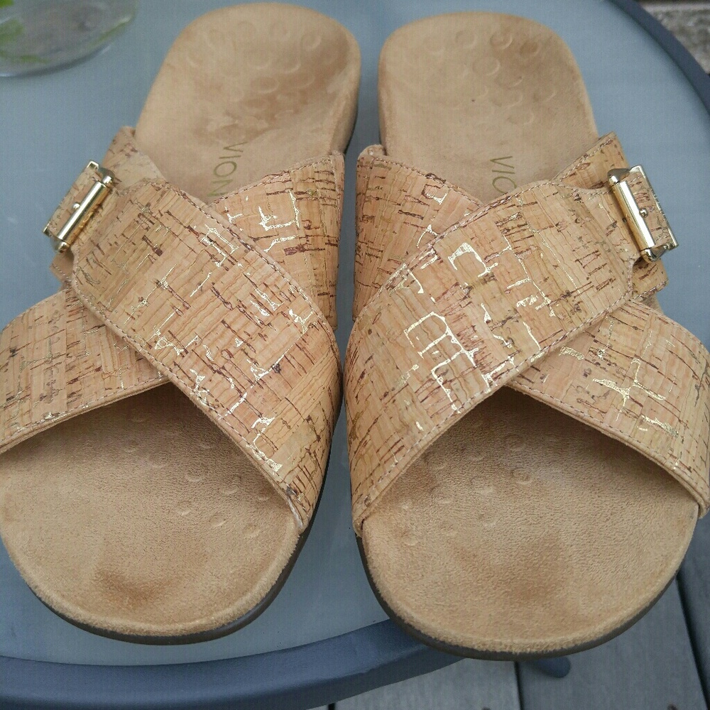 VIONIC Dora Cork/Gold Sandal 10 EUC